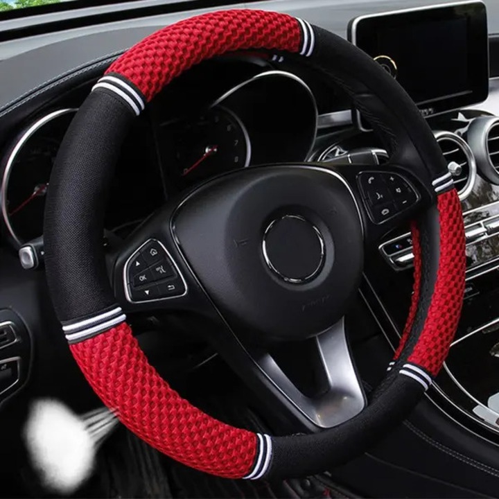 Husa volan auto, material 3D mesh, rosu, marime standard