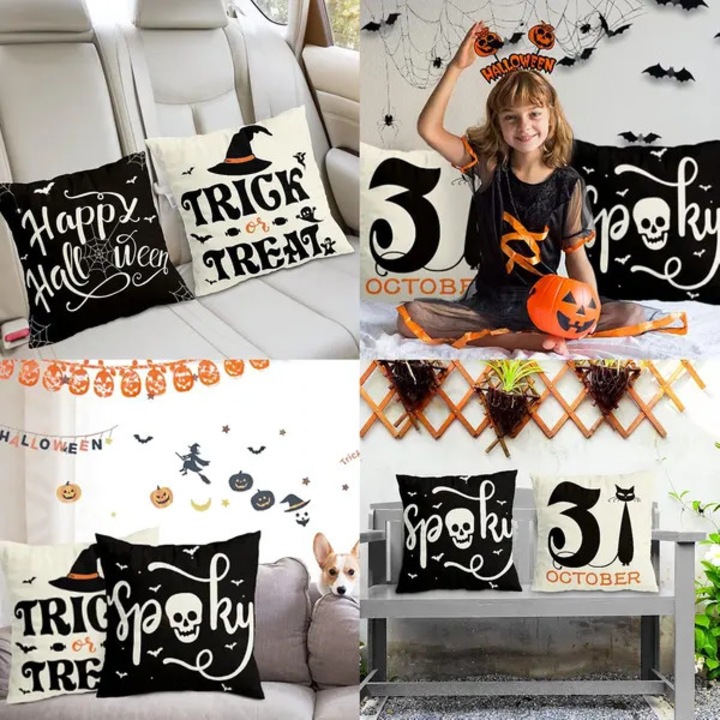 Set 4 fete de perna Halloween, 45x45cm, model fantoma si schelet, multicolor