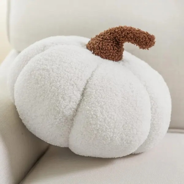 Perna decorativa 3D dovleac, material fleece, alb, 28x24cm