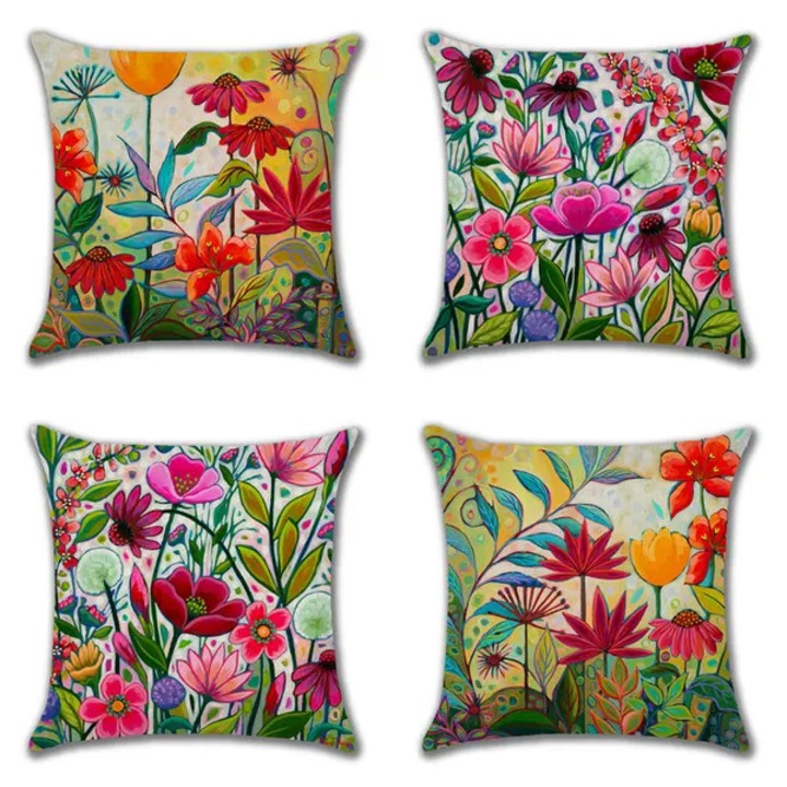 Set 4 huse perne decorative impermeabile, floral, 45x45cm