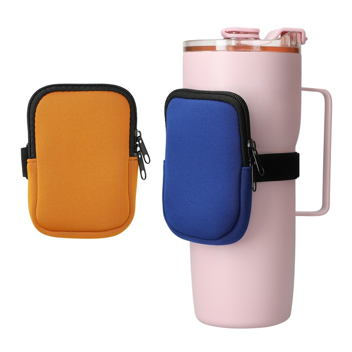 Set 2 genti pentru sticle Kwmobile, organizare, fermoar, neopren, albastru si portocaliu