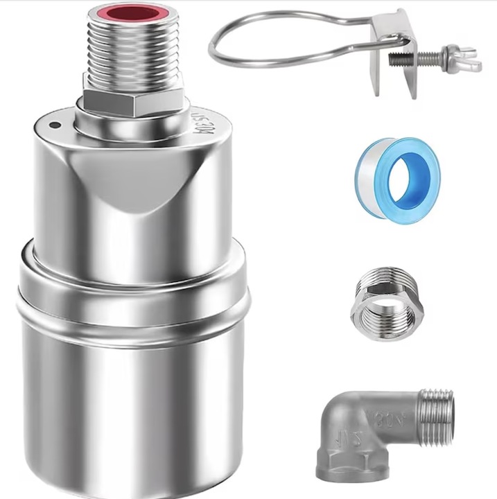 Supapa cu Flotor Automat din Otel Inoxidabil 304, 1/2" si 3/4", Control Automat Nivel Apa, fara Electricitate, pentru Rezervoare, Bazine, Acvarii, Ferme si Adapatori Animale