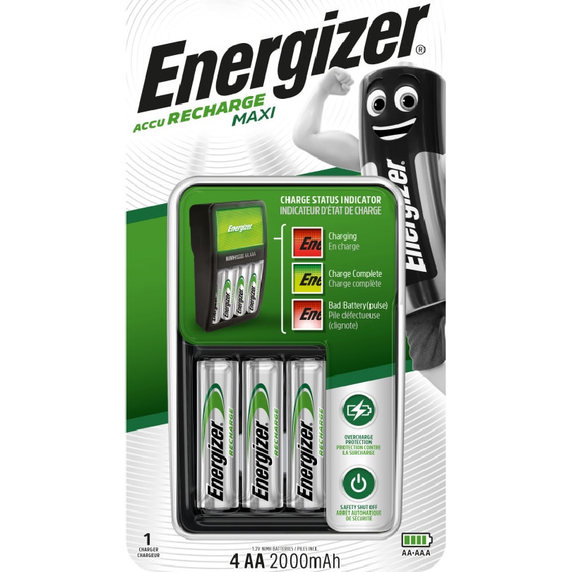 Incarcator acumulatori Energizer Maxi, AA/AAA, 4 sloturi + 4 acumulatori reincarcabili AA