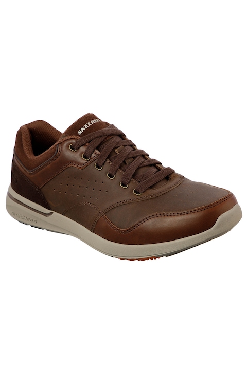 Skechers, Pantofi casual low-cut din piele, Maro cafeniu, 44