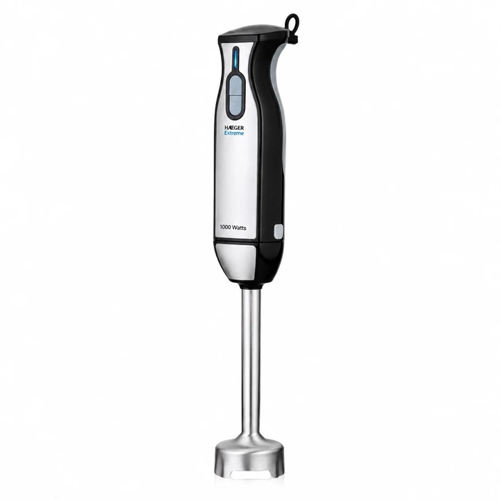 Blender vertical HAEGER EXTREME, Picior detasabil 22.5cm, Putere 1000W, Functie Turbo putere maxima, Piese detasabile usor de curatat, Argintiu