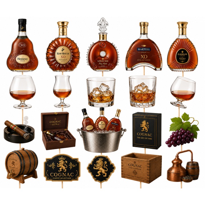 Set toppere tort COGNAC, DecoParty, 15 figurine, carton, suporti din lemn inclusi