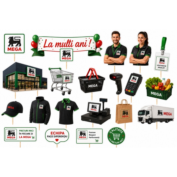 Set toppere tort LUCRATOR COMERCIAL MEGA, DecoParty, 19 figurine, carton, suporti din lemn inclusi