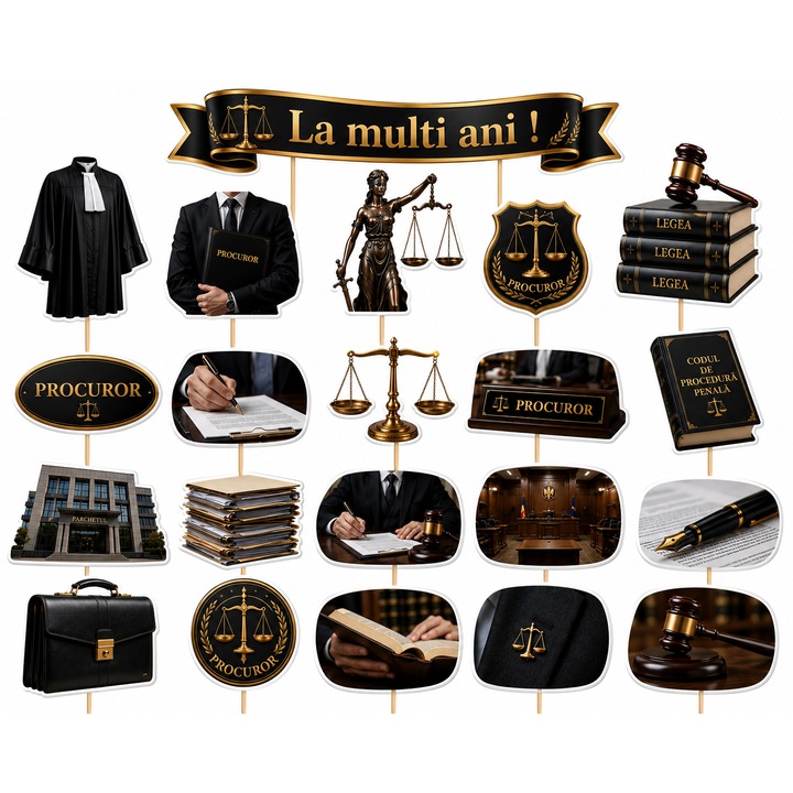Set toppere tort PROCUROR, DecoParty, 21 figurine, carton, suporti din lemn inclusi