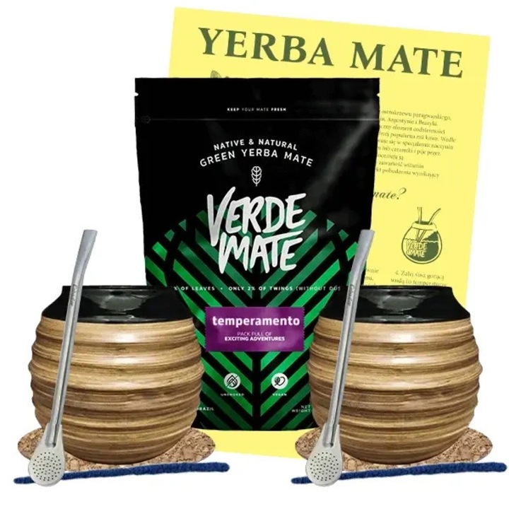 Set Ceai Yerba Mate, Verde Mate, Temperamento, Brazilia, 2x Cana Ceramica Grande Miel 350 ml, 2x Bombilla Mercedes, 2x Perie Curatare, 2x Suport Pluta, Calitate Superioara, Aroma Naturala, Selectie Premium, 500 g