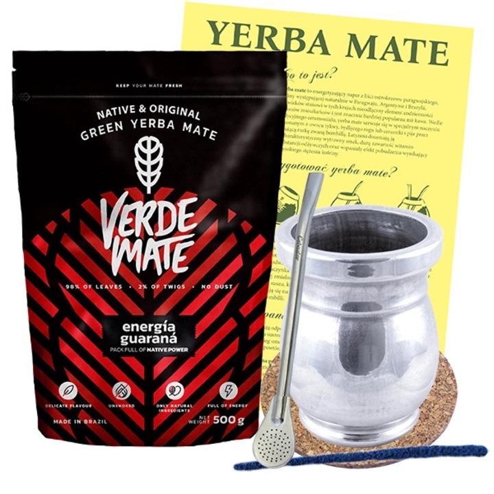 Set Ceai Yerba Mate, Verde Mate, Energia Guarana, Brazilia, Cana Palo Santo Diego, 150-220 ml, Bombilla Mercedes, 19 cm, Suport Pluta, Perie Curatare, Frunze Selectate, Selectie Premium, Calitate Superioara, 500 g