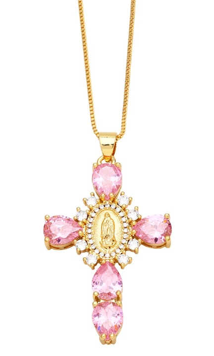 Colier dama YANYXR, pandantiv zirconia, placat aur, 45x5cm