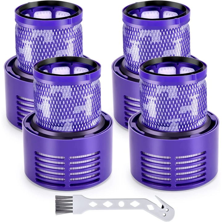 Filtru de aspirator pentru Dyson, Bedee, 4 bucati cu perie de curatare, compatibil cu aspiratorul Dyson V10 V12, Filtru Hepa Eficient In Captarea Celor Mai Fine Impuritati, Montaj Simplu Pentru Schimbarea Rapida A Filtrului, Utilizare Repetata