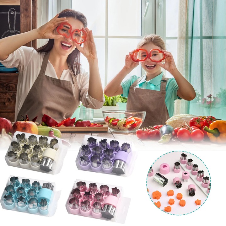 Set 12 cutite inox pentru decorare prajituri si sculptura fructe legume multicolor 16.5x9.5x4.5cm
