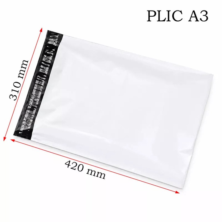 Куриерски плик A3, PROCART, комплект 50 броя, 310x420mm, LDPE, самозалепващ