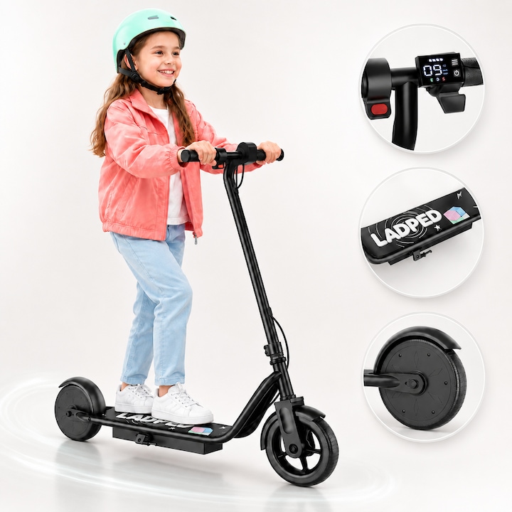 JUICEASE LP65, Електрическа тротинетка за деца 6-12 години, 250W, 15 км/ч, пробег 16 км, батерия 25.2V 4.4Ah, плътни гуми 6.5", двойна спирачна система, Електрическа тротинетка за деца