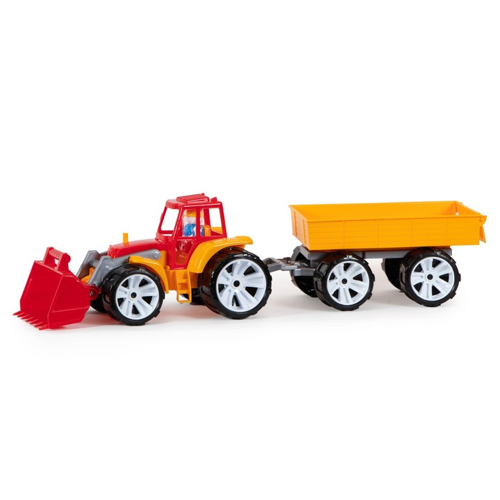 Hashtag Toys BAMS 4 Gyerek Traktor Remorkénnyel, Piros és Narancs