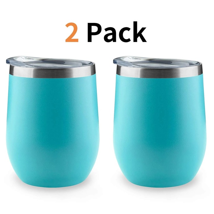 Pahar vin inox YANYXR 350ml izolat dublu perete multicolor cu capac