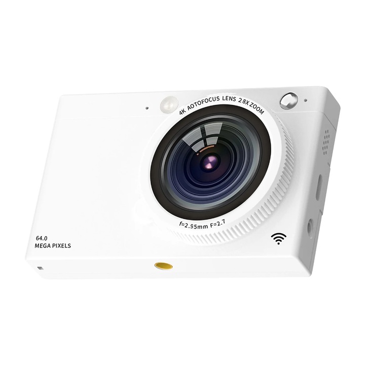 YANYXR 4K digitális fényképezőgép, 64MP, WiFi, 2.83 hüvelykes IPS kijelző, fehér, 9.9x6.3x2.7cm
