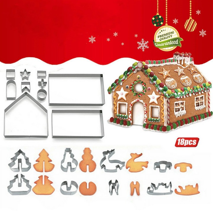 Set 18 forme prajituri YANYXR casa Craciun inox gri 3D