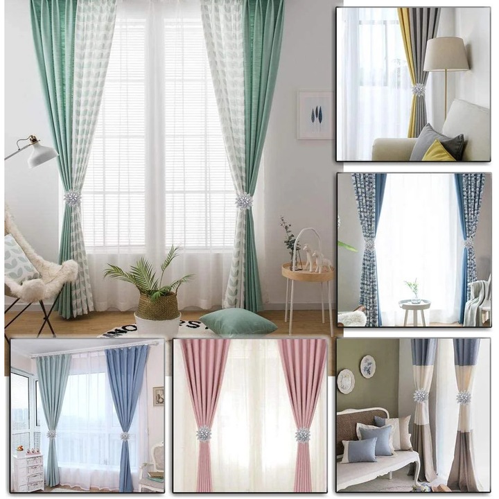 Set 2 Accesorii Perdele YANYXR, Floare, Magnetice, Argintiu