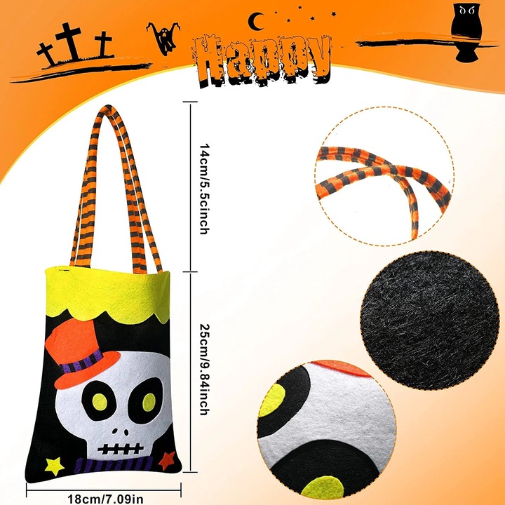 Set 4 Genti Tote Halloween, YANYXR, portocaliu negru, 25x18cm