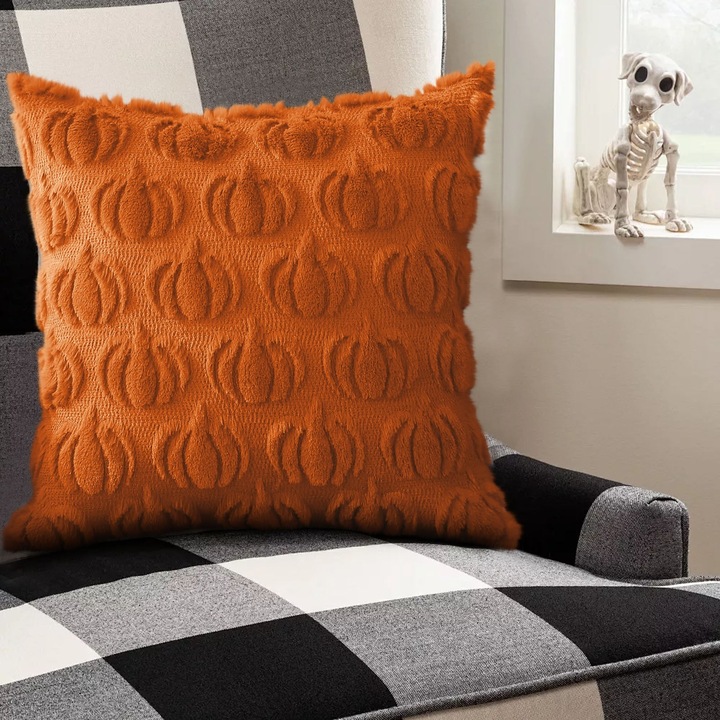 Perna decorativa dovleac YANYXR, poliester, caramel portocaliu, 45x45x5cm