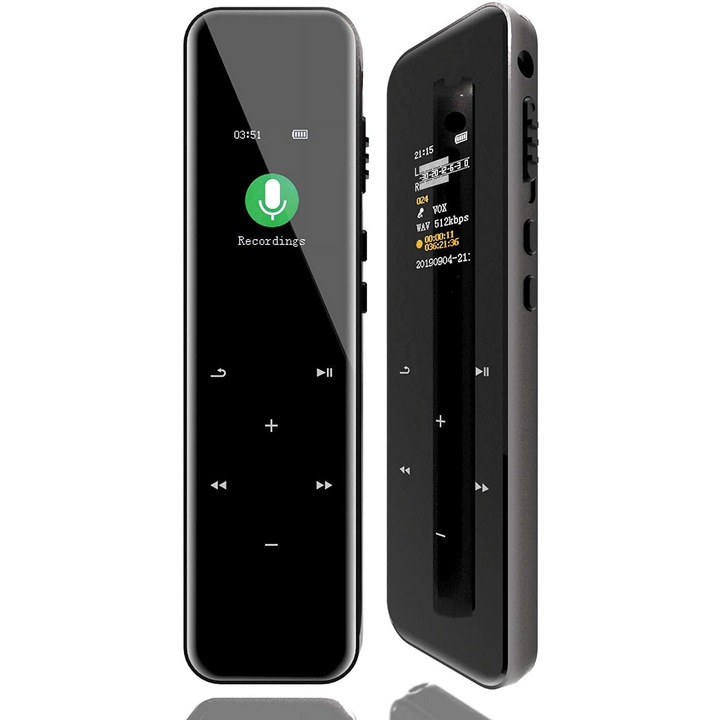 Reportofon digital YANYXR, 16GB, ecran tactil, reducere zgomot, negru