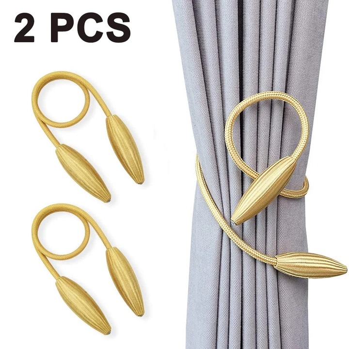 Set 2 accesorii magnetice pentru perdele YANYXR, 45x2.5cm, gri-maro-orez coffee