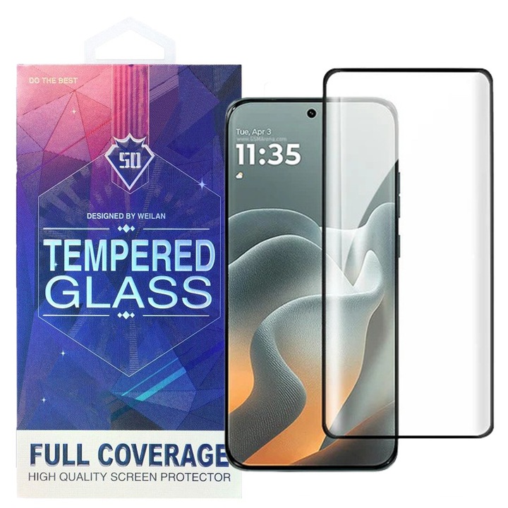 Motorola Edge 70 Fusion 5G kompatibilis üvegfólia – hajlított, teljes kijelzős, 9H edzett, fekete keretes, 5D