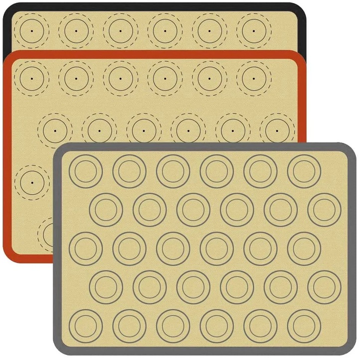 Set 2 covorase siliconice YANYXR pentru copt, antiaderente, cu sablon macaron, rezistente la 480°F
