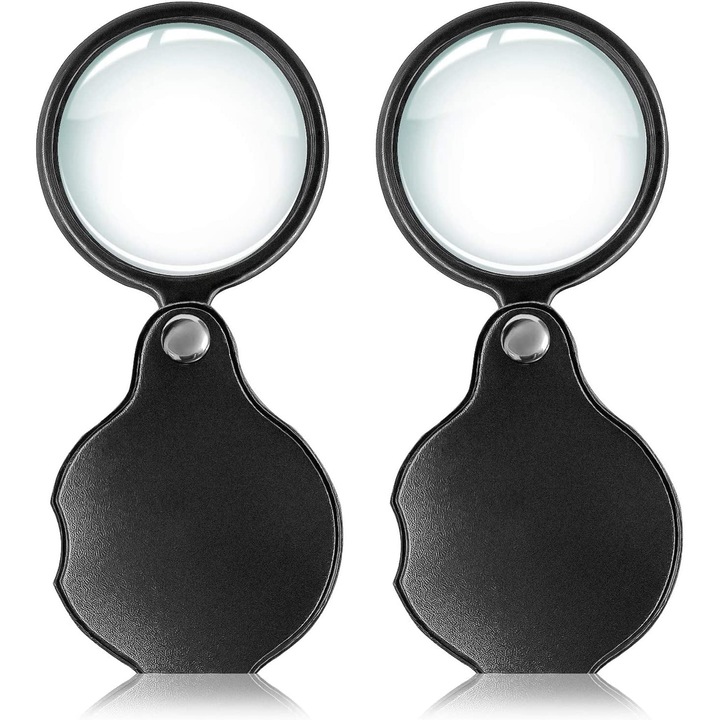 Lupa de buzunar YANYXR set 2 piese cu lumina si husa din piele neagra 10x, portabila