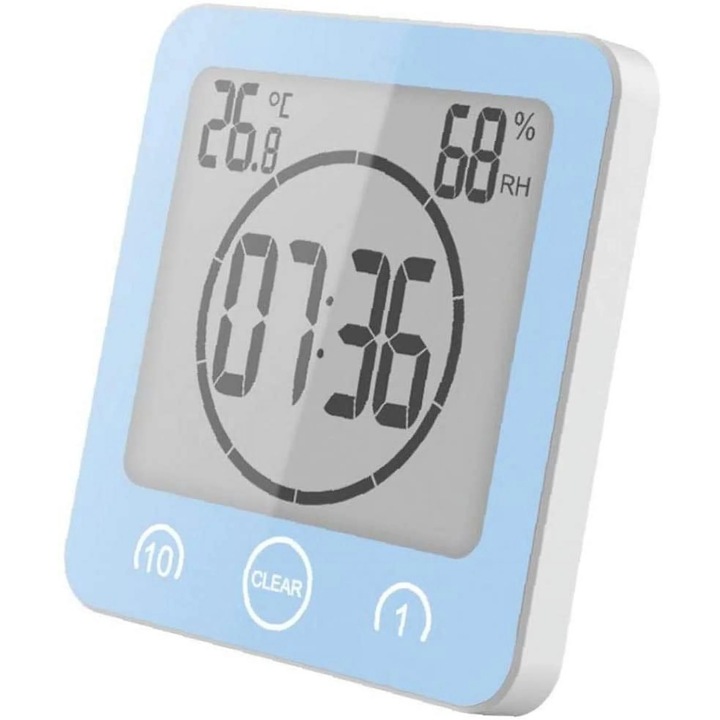 Ceas digital YANYXR, timer temperatura si umiditate, IP24, 12x8cm