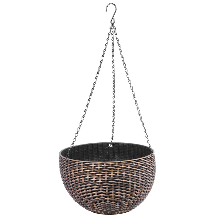 Ghiveci Suspendat Modern Auriu 26x16 cm cu Lant si Carlig, Imitatie Ratan