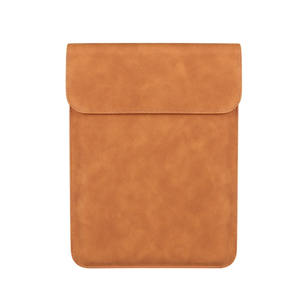Husa pentru laptop YANYXR BCS3230716, piele PU verticala, rezistenta la apa si la uzura, inchidere magnetica dubla, maro caramel, 14.1-15.4 inch