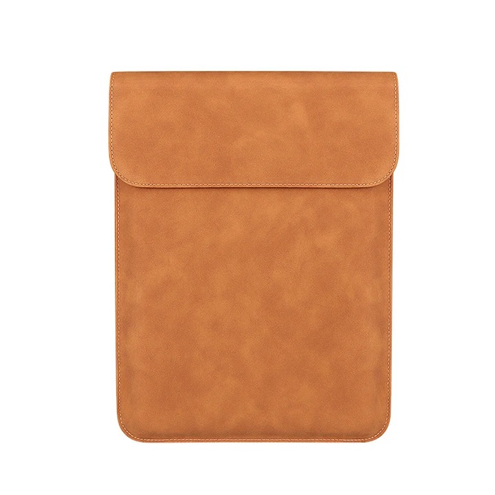 Husa pentru laptop YANYXR BCS3230716, piele PU verticala, rezistenta la apa si la uzura, inchidere magnetica dubla, maro caramel, 14.1-15.4 inch