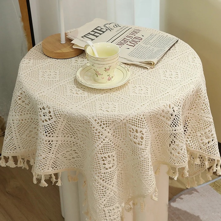 YANYXR bézs boho makramé asztalterítő 30x180cm rojtokkal