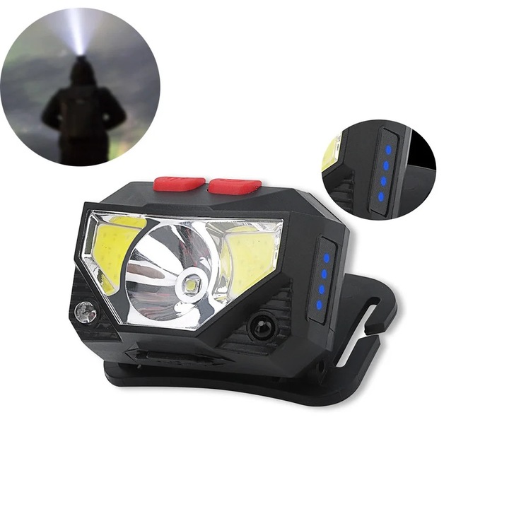 Lanterna LED YANYXR USB, 6500K, negru, 62x30x47mm