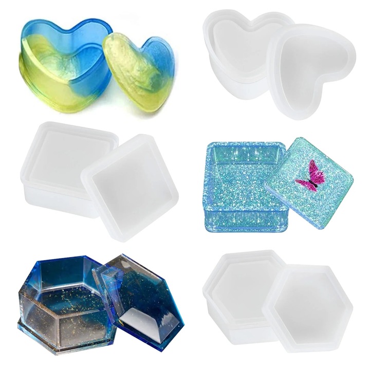 Set 3 matrite siliconice YANYXR inima hexagon patrat multicolor