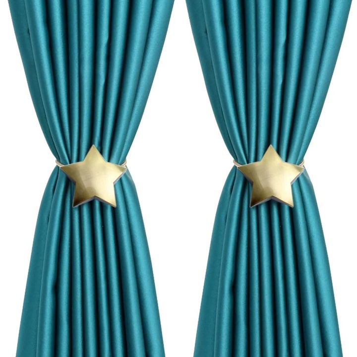 Cleme magnetice pentru draperii ZYBLSSBB LSM5522-BCS0412697, forma stea din aliaj, magnet puternic, fara gaurire, auriu, 1 pereche