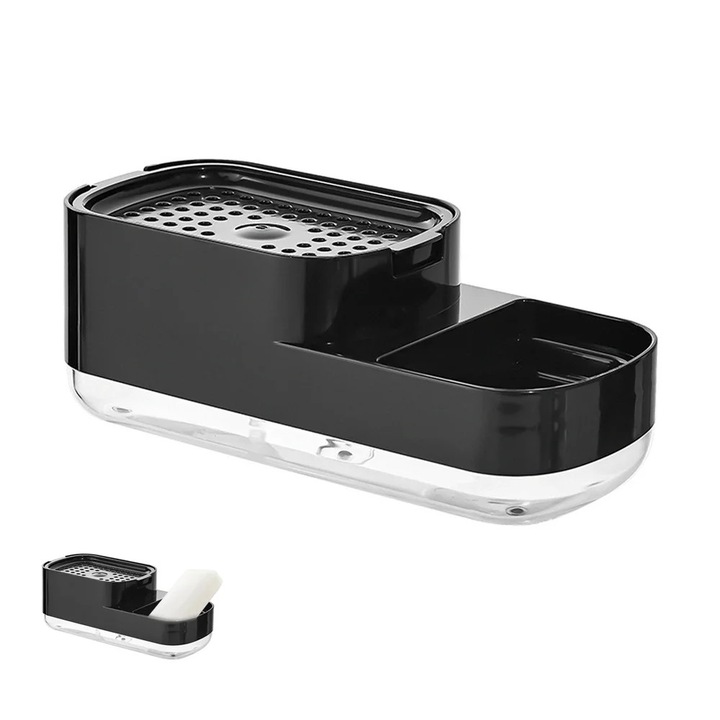 Dispenser sapun si suport burete YANYXR, capacitate mare, transparent, 2 in 1