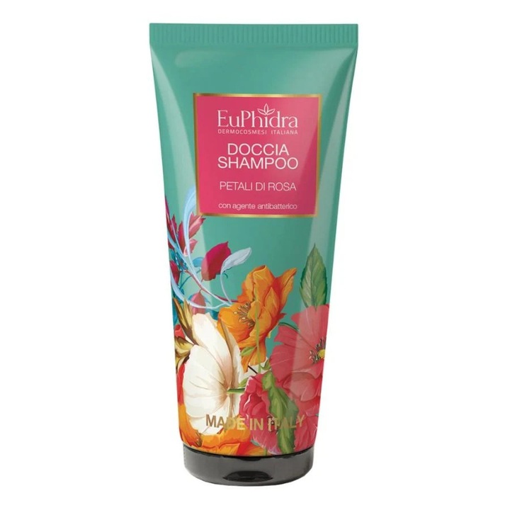 EUPHIDRA - Gel de dus si sampon cu petale de trandafir pentru corp si par, 200 ml