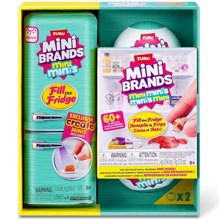 Set jucarii de bucatarie pentru copii, cu frigider mini, 2 seturi cu alimente mini, lumini, Albastra