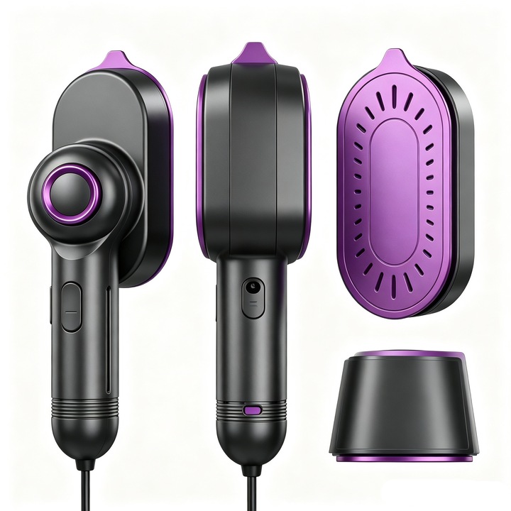 Fiare, statii & aparate de calcat cu abur, Cyyeit®, Abur2in1, Uscat-Umed, Maner Rotativ 90°, Incalzire 20S, Talpa Mare, Rezervor Apa Mare, Compact Calatorie, Ambalaj Cadou Electrocasnic, Negru si violet