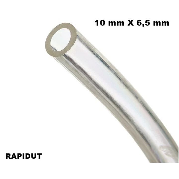 Furtun pneumatic, Flexibil, Aer comprimat, 10 mm x 6, 5 mm, pentru instalatii presiune camioane, Rezistent la presiune, 12 bari, 1 m lungime, Poliuretan, Transparent