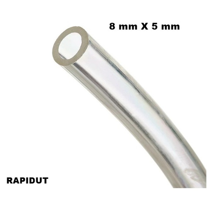 Furtun pneumatic, Flexibil, Aer comprimat, 8 mm x 5 mm, pentru instalatii presiune camioane, Rezistent la presiune, 12 bari, 1 m lungime, Poliuretan, Transparent