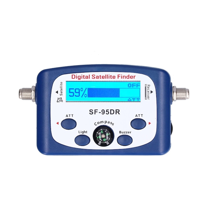 Detector semnal satelit portabil cu amplificator si afisaj LED, negru, compact