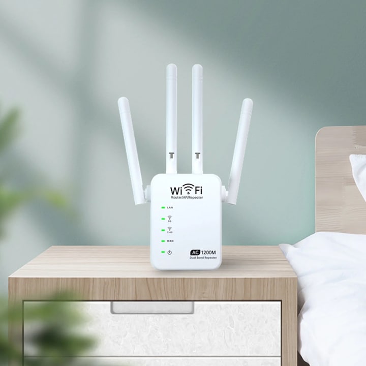 YANYXR kétsávos WiFi jelerősítő, fehér, 19.4x8.5x6cm, 1200Mbps