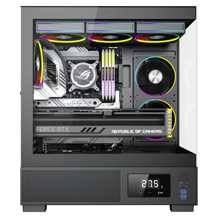 Настолен компютър PC Gaming ProGaming Kian Черен AMD Ryzen 5 5600X до 4.6GHz, 32GB DDR4, SSD 1TB, RTX 3050 6GB, 6 включени вентилатора, Wi-Fi и инсталиран Windows 11