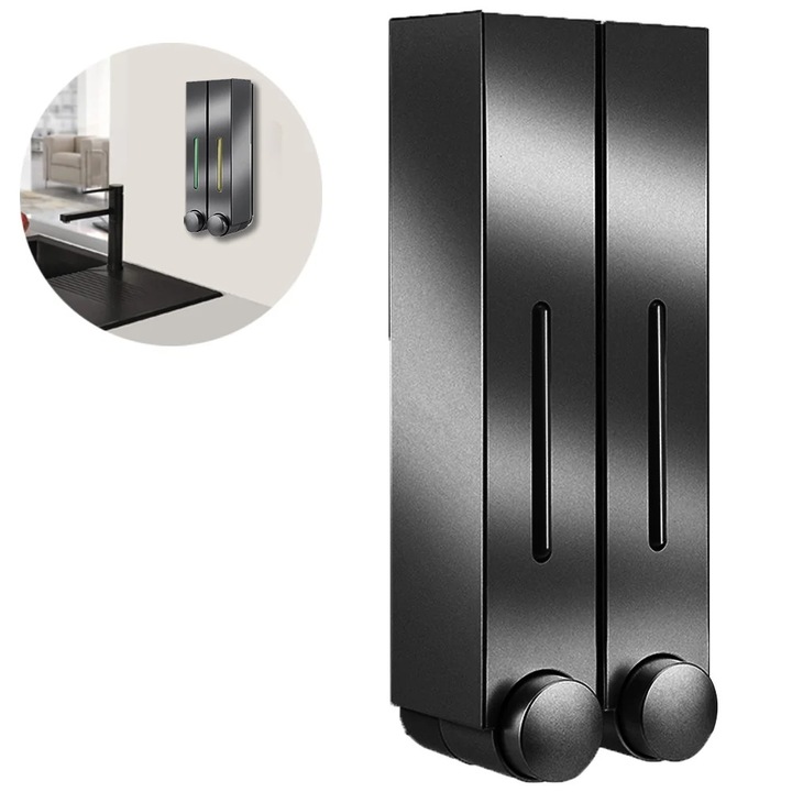 Dozator sapun perete YANYXR, 2/3 camere, alb argintiu negru, 28x8x5cm, 420ml