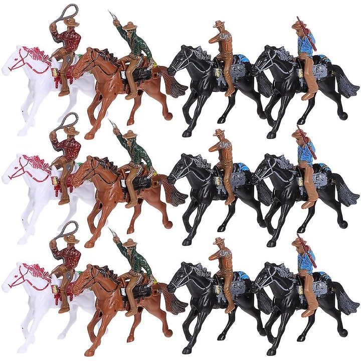 Set 12 figurine cowboy, plastic, 11x7x2cm, multicolor
